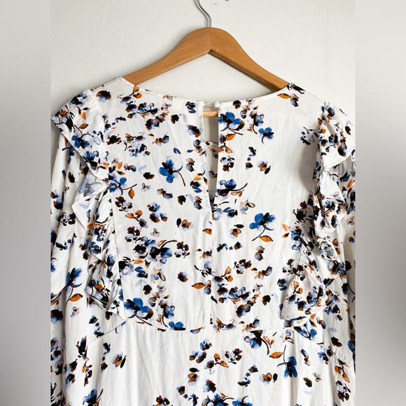Treasure & Bond Floral Midi Ruffle Long Sleeves Dress White Blue Orange Celeb M - Picture 9 of 12